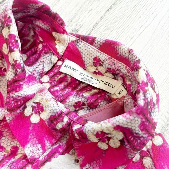 Mary Katrantzou Fuchsia Pink Bejeweled Feather Printed Silk Satin Evening Dress - Picture 2 of 3